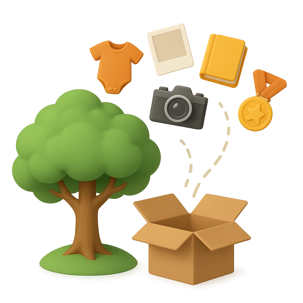Person organizing photos and memories
